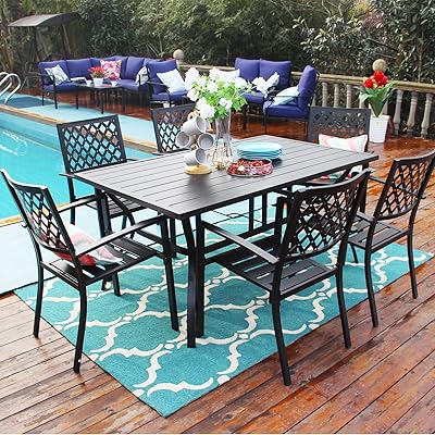 Buy 60 X 38 Metal Outdoor Patio Dining Table With Umbrella Hole Large Rectangle Outside Table For 6 Person Black Online In Kazakhstan B07y52prcm