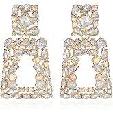 Rhinestone Rectangle Dangle Statement Earrings Trendy Crystal Geometric Drop Earrings hypoallergenic for Women