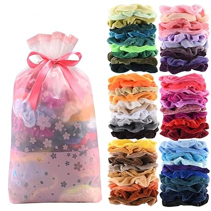 60 Pcs Premium Velvet Hair Scrunchies Hair Bands For Women Or Girls Hair Accessories With Gift Baggreat Gift For Holiday Seasons
