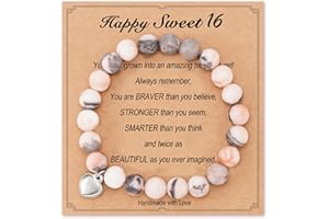 FYUKISS Sweet 16th Gifts for Girls, Natural Stone Heart Bracelets for Daughter Granddaughter Niece Friend Sister