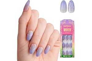 imPRESS X WICKED: FOR GOOD Press On Nails, ‘Living in a Dream’, Purple, Medium Coffin, New Improved Adhesive, Up To 10 Day Hold, Includes 30 Fake Nails, 1 Prep Pad, 1 Manicure Stick, 1 Mini File