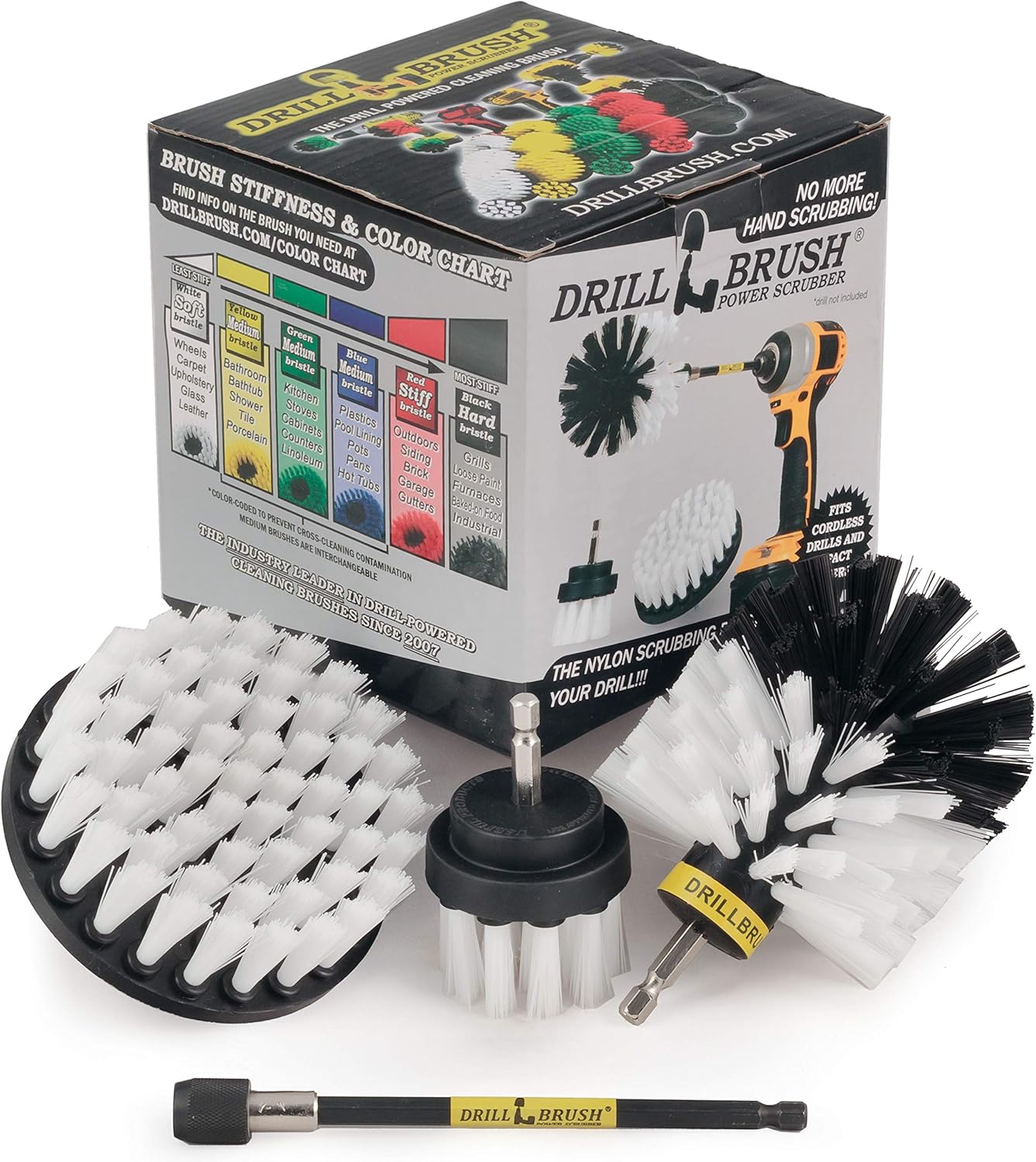 Drill Brush Car Washing and Detailing Power Brush Kit with LongReach