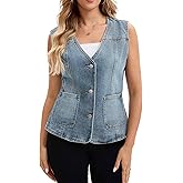 CIMUK Women's Casual Denim Vest V Neck Patch Pockets Button Down Sleeveless Jean Jacket