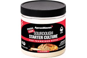 Apron Maven Premium Sourdough Starter Culture - Chewy Tangy San Francisco Style - Fresh Live Liquid Sour Dough in Jar - With Simple Beginner Friendly Feeding Instructions and Customer Support for Homemade Bread Baking Supplies