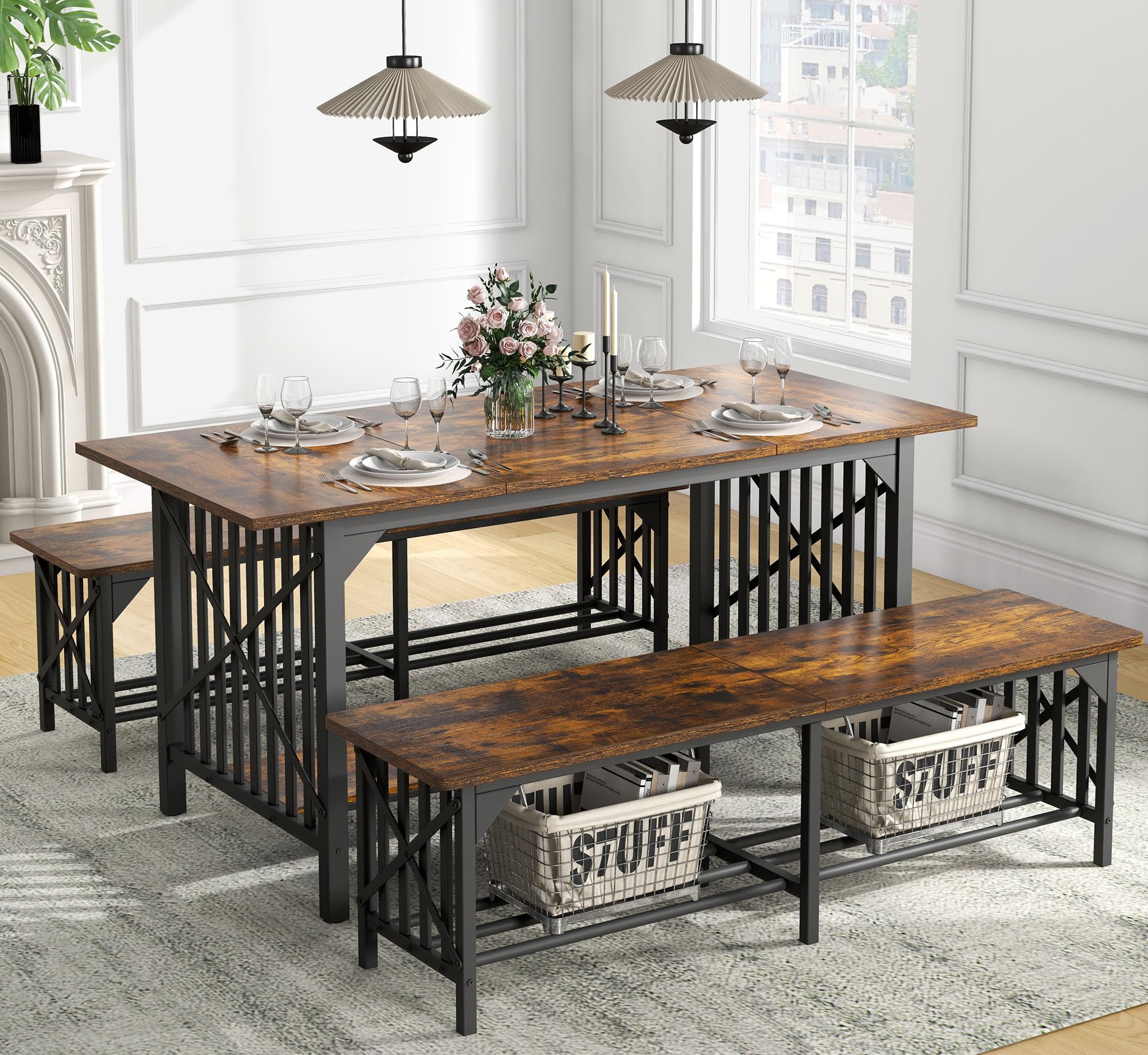 Aazon.co - DWVO 3-Piece Dining Table Set For 6-8 People 63
