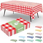 misaya 4 Packs Red White Buffalo Gingham Plastic Disposable Table Cloth | 54 x 108 Inch Waterproof Checkered Tablecloth Rectangle Table Covers for Picnic, Birthday, Party