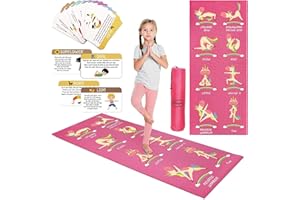 Garybank Kids Yoga Mat Set -Non-slip Exercise Mats with Fun Prints -12 Yoga Cards for Kids - Carrier Bag - Odor Free Non-Toxic, Cute Yoga Mat for Kids Girls Boys (60 X 24 X 0.2 Inch)