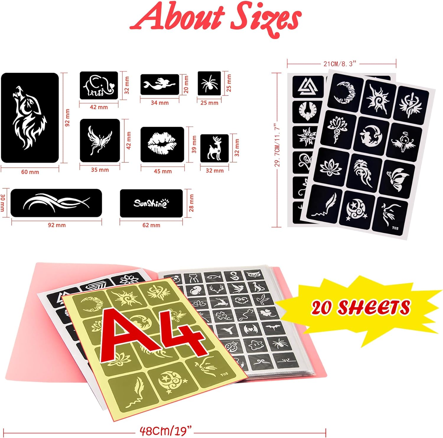 282 Designs Temporary Tattoo Stencils Removable Tattoo Stickers Face Paint Stencils Body Art Stencil Pack for Glitter Tattoos/Face Paint/Body Art/Temporary Tattoo - Image 3