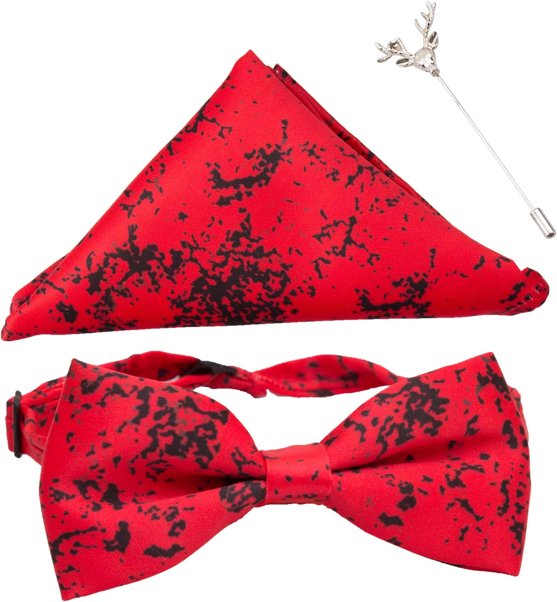 VIBHAVARIMen's Red Bow Tie, Pocket Square and Lapel Pin Set