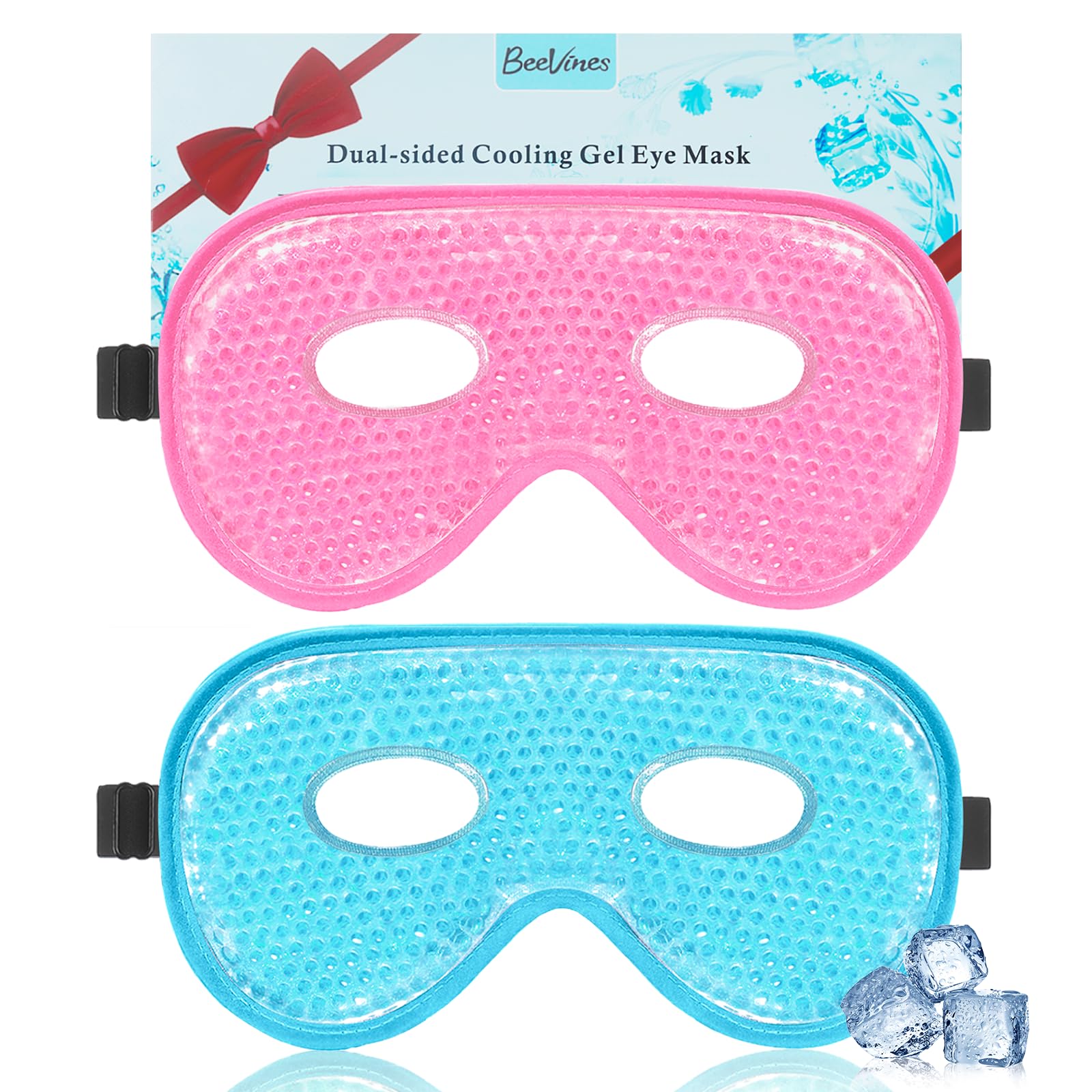 BeeVines Ice Eye Mask, 2 Pack JUMBO Cooling Gel Masks for Puffy Eyes for Men & Women, Cold & Warm Compress for Post Surgery, Puffiness, Allergies & Migraines Treatment (A12 Blue & Pink)
