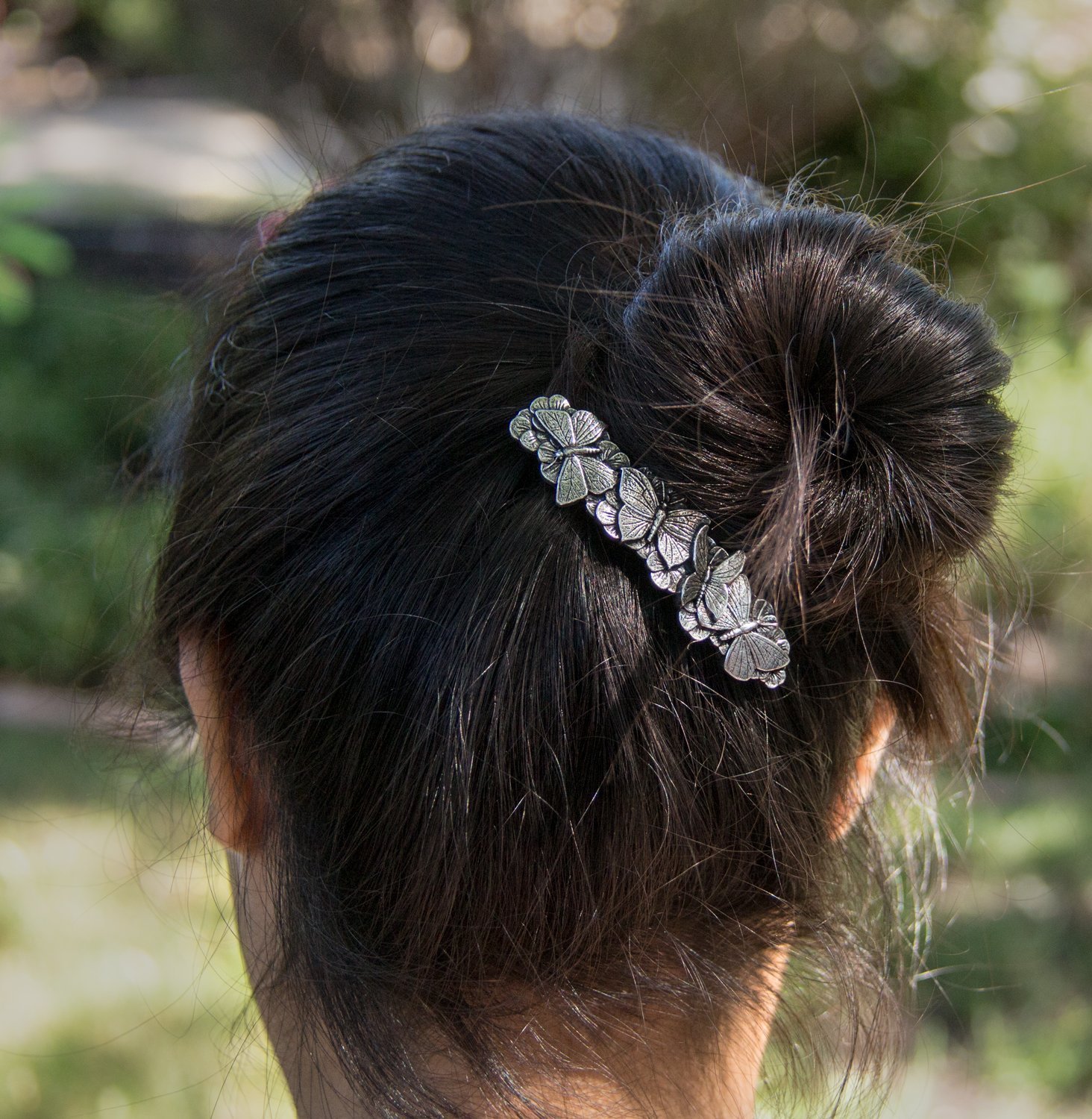 Butterflies Hair Clip, Medium Hand Crafted Metal Barrette Made in the USA with a 70mm Imported French Clip by Oberon Design : Beauty