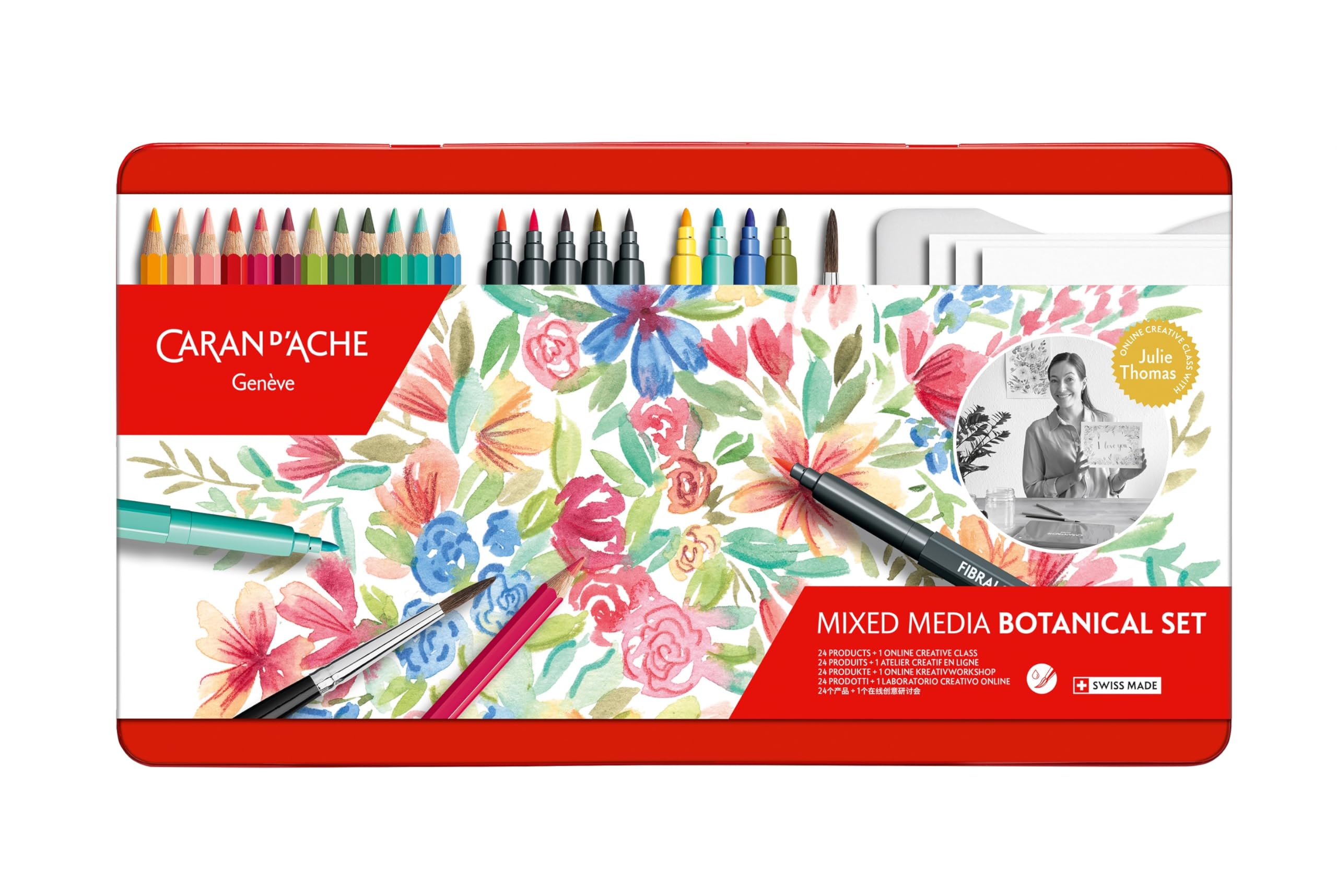 Caran d'Ache Mixed Media Botanical Set 24 Pieces by Julie Thomas in Metal Case 3000.123
