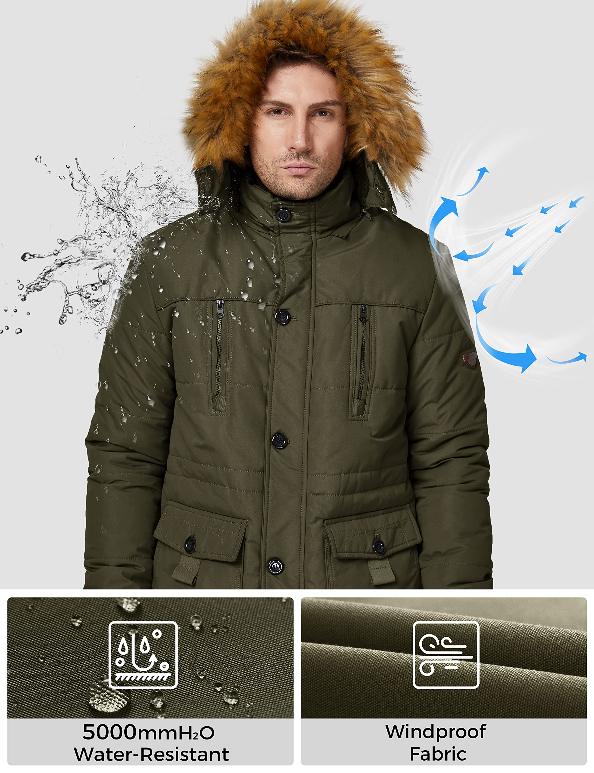 Quilted Parka Jacket with Fur Removable Hood