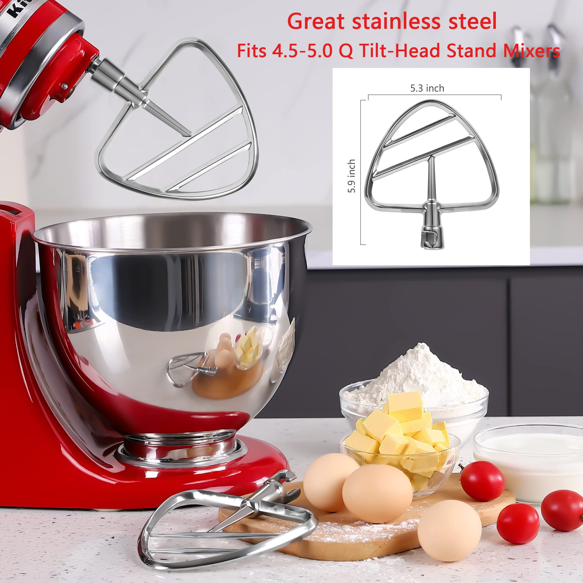 RAFBAR Beater Blade for Kitchenaid Mixer Tilt-head 4.5-5.0 Qt Stand Mixers, Stainless Steel Dishwasher Safe, Perfect Pastry Paddle Attachment