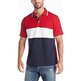 Nautica Mens Short Sleeve 100% Cotton Pique Color Block Polo Shirt