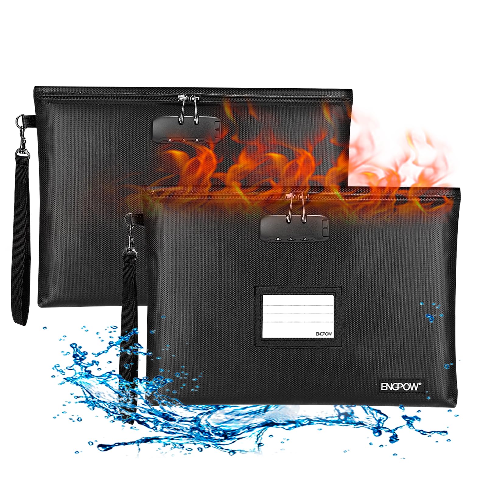 Fireproof Document Bag 2 Pack Money Bag 37x26cm Fireproof Safe Bag with Lock A4 Document Storage Bag Waterproof Cash Pouch Portable Carry Handle Bag for Documents,Passport,Money,Bill,Invoices,Cards