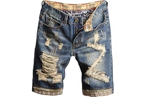 HENGAO Men's Ripped Jean Short Distressed Straight Fit Denim Shorts