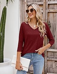 Sherosa Casual Tops for Women Summer 3 4 Sleeve V