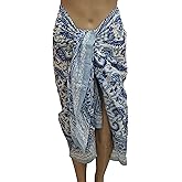 100% Cotton Hand Block Print Pareo Sarong Swimsuit Wrap Skirt Cover Up Long Women’s Apparel Fabric Beach Bikni (73" x 44")