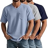 August Alley 3 Pack Men's T Shirts with Pockets Waffle Knit Casual Textured Short Sleeve Tees V Neck Basic Solid Tops