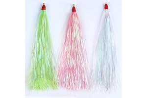 VATEICO Fishing Teasers,Bucktail Teaser Mylar Flash Teaser Tail Rigs Skirts Hair Flounder Fishing Lure Bait Rigs for Saltwater Freshwater