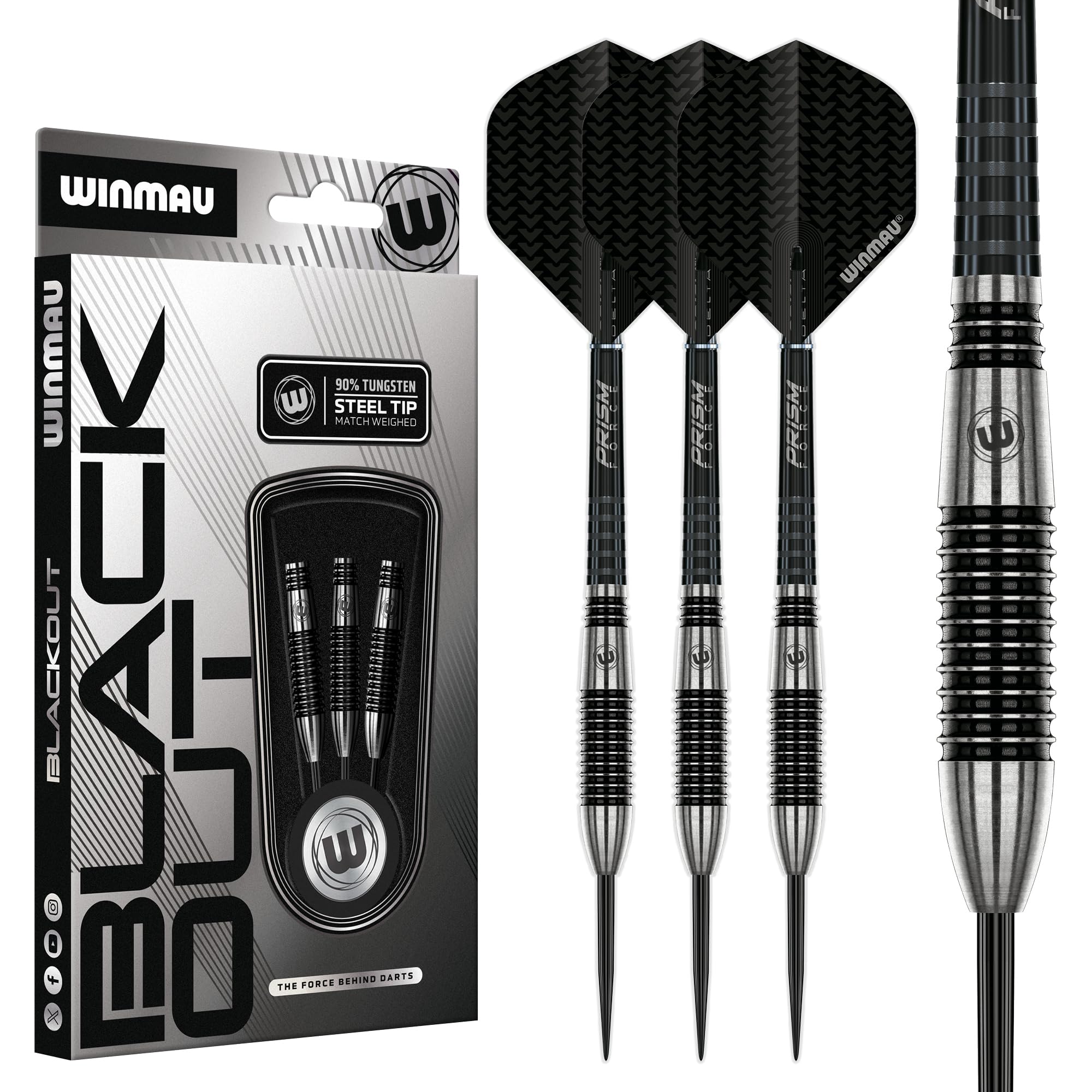 WINMAU Blackout Series 26g Torpedo Steel Tip Dart Set | 90% Tungsten Darts - Professional Darts Set with Dart Flights & Shafts — image 1