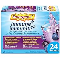 Emergen-C Immune+ 1000mg Vitamin C Powder Supplement, Drink Mix, Immune System Booster, Blueberry Acai, 24 Packets