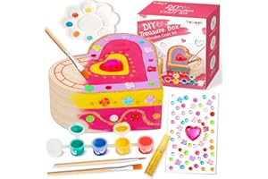 YEGEER Art Crafts Kit for Kids 4 5 6 7 8, Paint Wooden Treasure Box with Gem Sticker, DIY Creativity Painting Toys, Birthday Christmas Valentines Gifts for 4-6, 6-8 Years Old Girls