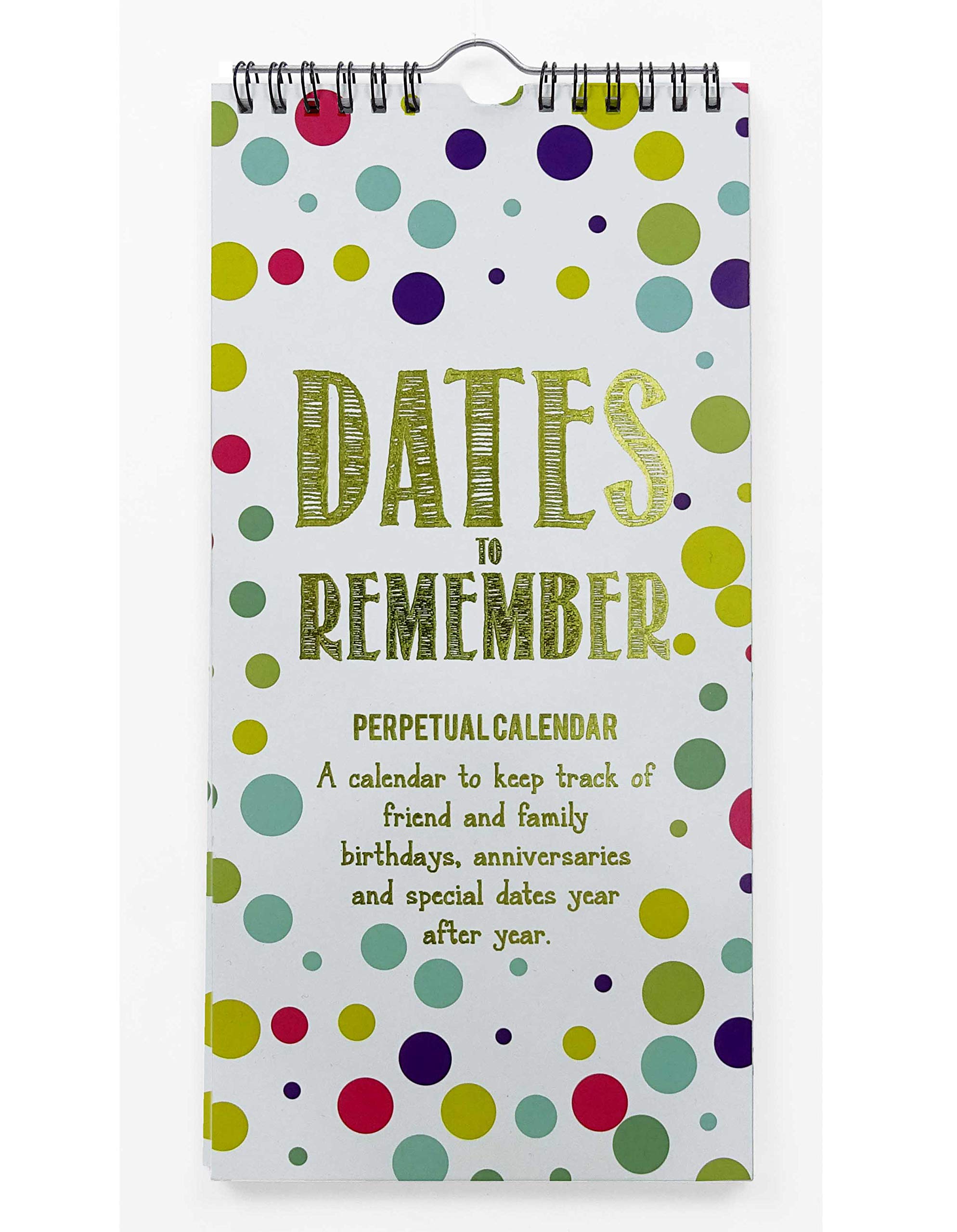 Inkdotpot Polka Dots Rustic Gold Foil Print Perpetual Calendar Birthday Wall Hanging Anniversary Special Event Reminder Calendar Book Journal Wall Hanging Birthday Gift Card Planner Organizer