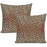 Qwalnely 2 Sets Leopard Print Decorative Throw Pillow Covers, 18x18 Inch for Living Room Couch Bed Sofa, Cheetah Print Home Decor, Soft Cushion Case