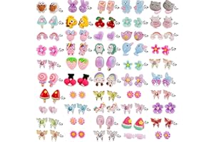 TAMHOO 50 Pairs Colorful Cartoon Earring Set for Girls and Kid, Hypoallergenic Earrings for Girls with Surgical Steel Post,Flower Mushroom Pineapple Animal Frog Star Heart