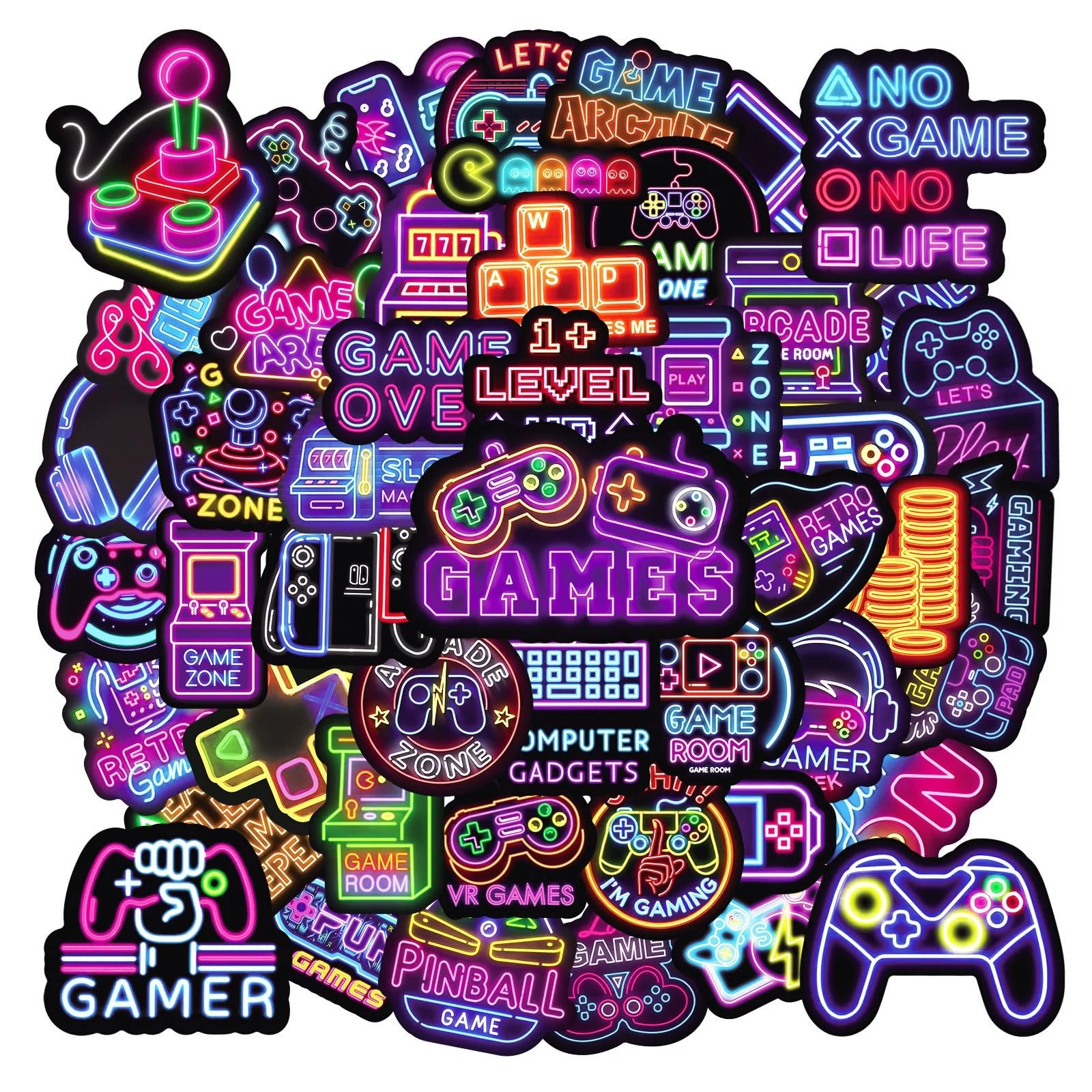 Game Controller Stickers for Laptop(50 PCS),Gift for Children Teens Adults Girl Boys,Neon Waterproof Stickers for Skateboard,Scrapbook,Bike,Phone,Computer,Luggage Water Bottle Guitar