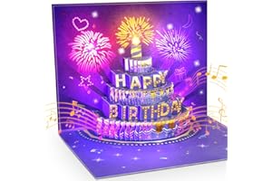 FITMITE Birthday Cards Birthday Gifts for Women Fireworks Pop Up Cake Light and Music Happy Birthday Card Purple Gold