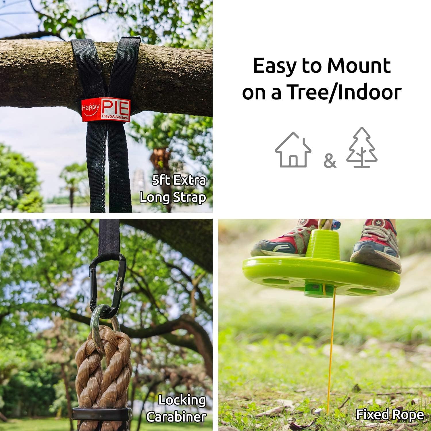 Kids Climbing Rope with Platforms and Disc Tree Swing Seat, Children Playground Swingset Swings Accessories for Outdoor Backyard, Saucer Swing Playset Toys-Green: Kitchen & Dining
