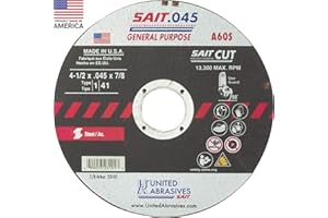 United Abrasives-SAIT 23101 A60S General Purpose Cut-Off Wheels (Type 1/Type 41 Flat) 4 1/2" x .045" x 7/8", 50-Pack