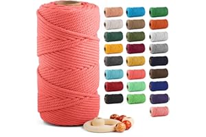 Macrame Cotton Cord 5mm x 109 Yards, ZUEXT 100% Natural Handmade Colorful 4 Strands Twisted Braided Cotton Rope for Wall Hanging Plant Hangers Gift Wrapping Tapestry DIY Crafts(100m, Passion Pink)