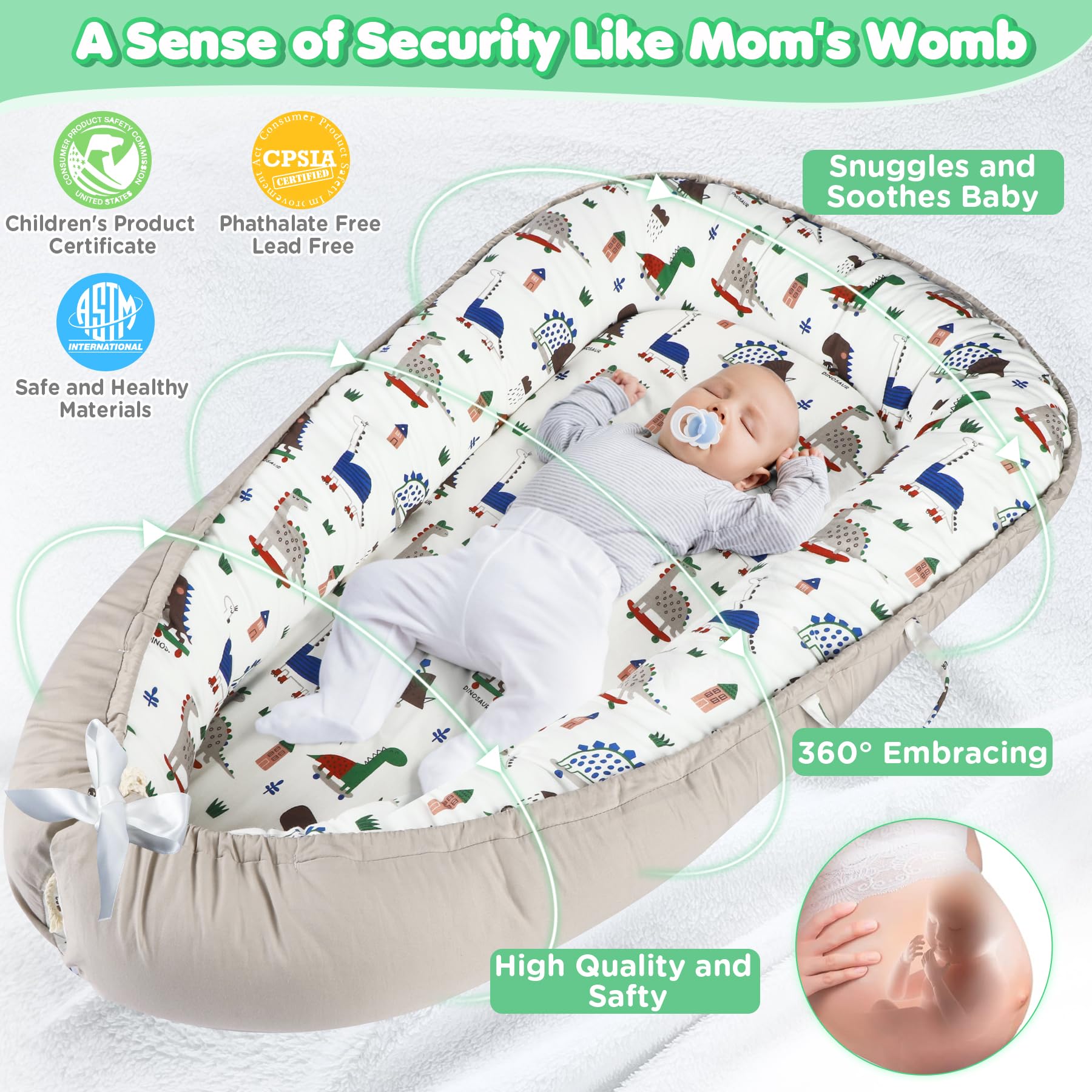 Baby Lounger - Baby Lounger for Newborn 0-24 Months, Breathable Pure Cotton Baby Nest Lounger Cover, Baby Registry Newborn Essentials Gifts, Portable Floor Tummy Time Lounger for Home & Travel