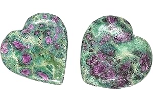 AMAZING GEMSTONE Ruby Fuchsite Stone Heart - Pack of 2 Crystal Heart Stones Rocks - Corazones De Piedra Crystals and Healing Stones Heart Shaped Crystal - Stocking Stuffers Gifts