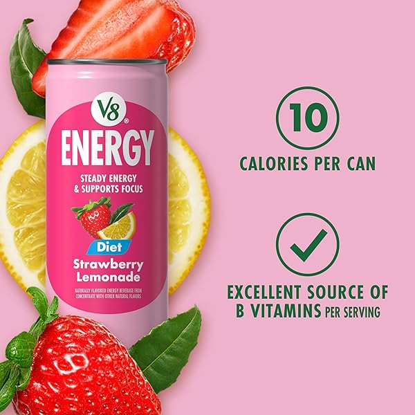 V8 ENERGY DIET STRAWBERRY LEMONADE JUICE ENERGY DRINK, 8 FL OZ CAN (6 PACK)