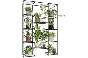 GENTINGBRO Plant Stand Outdoor Tall Plant Shelf Indoor Metal Large Hanging Plant Cabinet Waterproof Plant Rack Flower Holder for Living Room Patio Balcony Garden Black