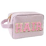 COSHAYSOO Preppy Makeup Bag with Chenille Letter