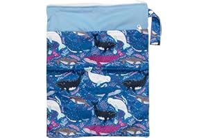 Chippi & Co Wet Bag For Swimsuit And Towels, Wet Dry Bag For Baby, Kid, Dirty Clothes Travel Bag, Storage For Diaper, Clothes, Bikini, Bathing, Gym, Beach, Pool - Reusable & Waterproof (Pack 1, Whale)