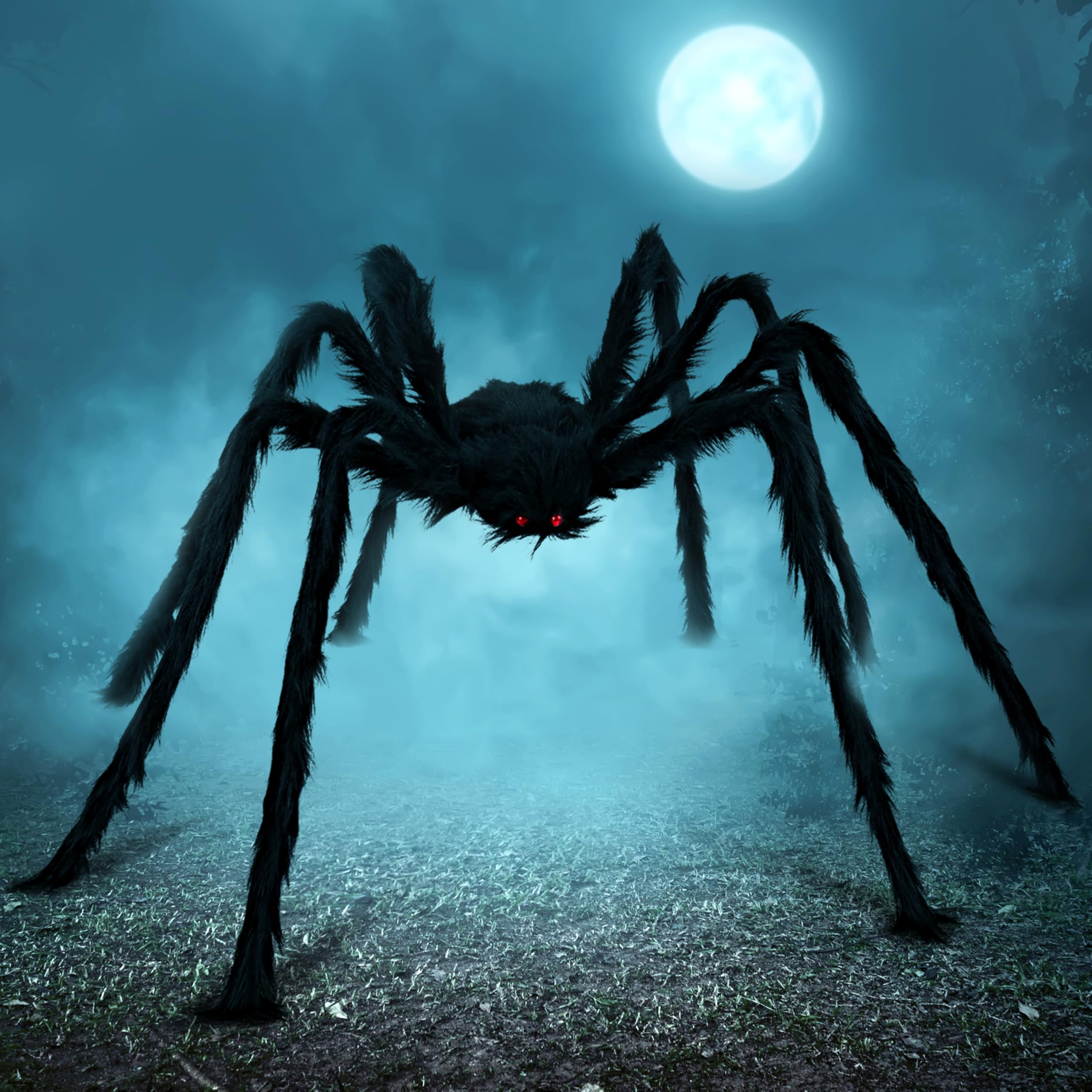 Photo 1 of JOYIN Halloween Outdoor Decorations Giant Spider, 5 Ft Large Spider for Yard Lawn Garden Patio Scary Halloween Outside Decor, Indoor Haunted House Prop and Home Party Decor, Black