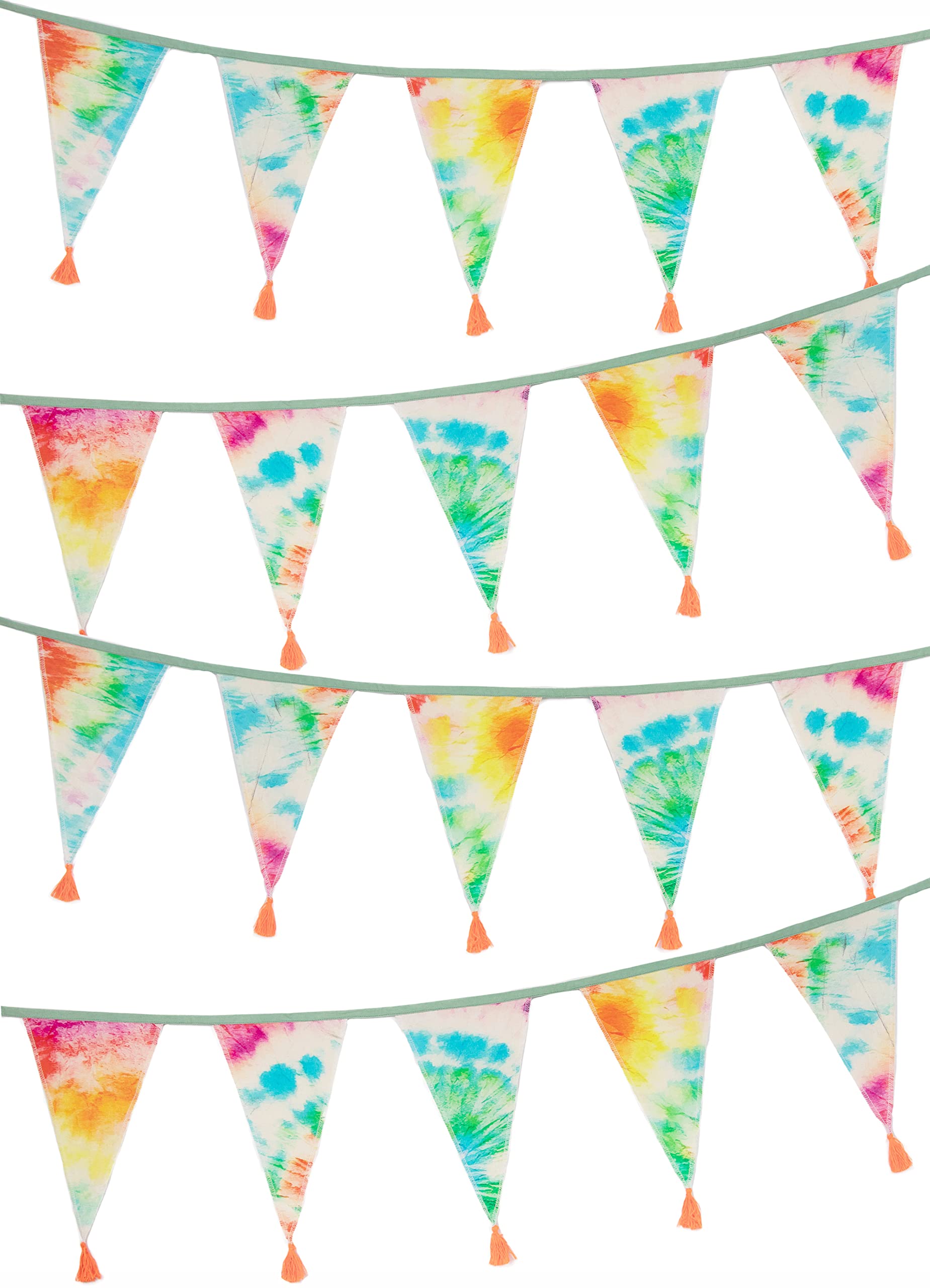 Talking Tables Tie Dye Rainbow Fabric Bunting with Tassels - 3m | Indoor Outdoor Triangle Flag Pennant Garland, 100% Cotton, 60s 70s Hippie Party Decorations, Colourful Home Décor (RAIN-TD-FABBUNT)