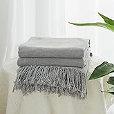 GINAMUSE Chenille Throw Blanket for Couch with Tassels,55"X75" Soft Lightweight Knitted Boho Decorative Blankets for Bed and Sofa,Light Grey