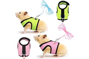 SATINIOR 2 Pieces Guinea Pig Clothes Baby Ferret Rats Hamster Soft Mesh Harness Leash Vest Set with Bell for Guinea Pigs, Hamster, Ferret, Rabbit, Chinchilla and Similar Small Animals(Green, Pink,S)