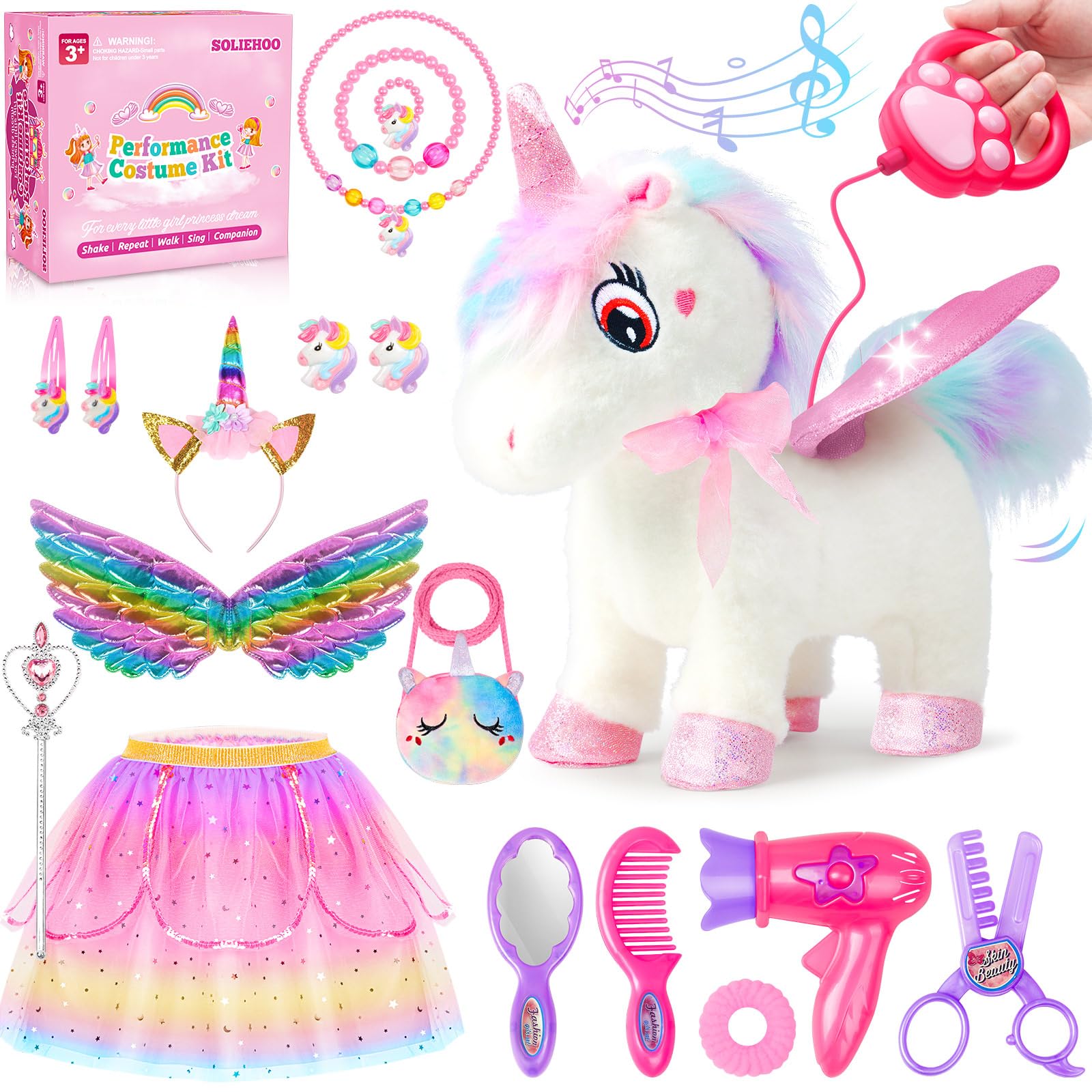 SOLIEHOO Unicorn Toys for Girls Age 4-6 Unicorns Gifts, Walking Talking Singing Interactive Toy, Remote Control Plush Unicorn's Pet Care Toy, Unicornss Dress up for Toddler Girls Kids 3 4 5 6 Years