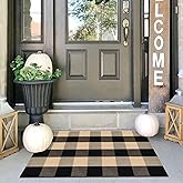 IOHOUZE Buffalo Plaid Checkered Rug 2x3 Ft Front Door Mats, Washable Area Rugs for Front Porch Welcome Mats Indoor Outdoor, Entryway Door Rug for Entryway, Home Entrance, Tan Black