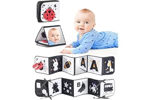 INFINNO High Contrast Black and White Baby Toys for Newborn 0-6 Months – Contrast Cards & Sensory Baby Book with Mirror – Tummy Time Infant Toys for Visual Stimulation, Early Learning & Brain Development