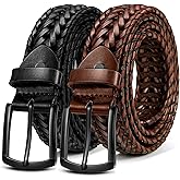 BULLIANT Men Belt 2Pack,Braided Woven Leather Belt For Men Golf Casual Jeans 1 3/8"